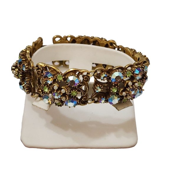 Vintage Unsigned Blingy Ab Rhinestone Bracelet (A3588)